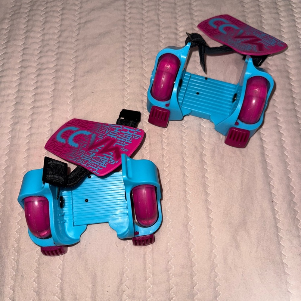 Blue and Pink Roller Skates